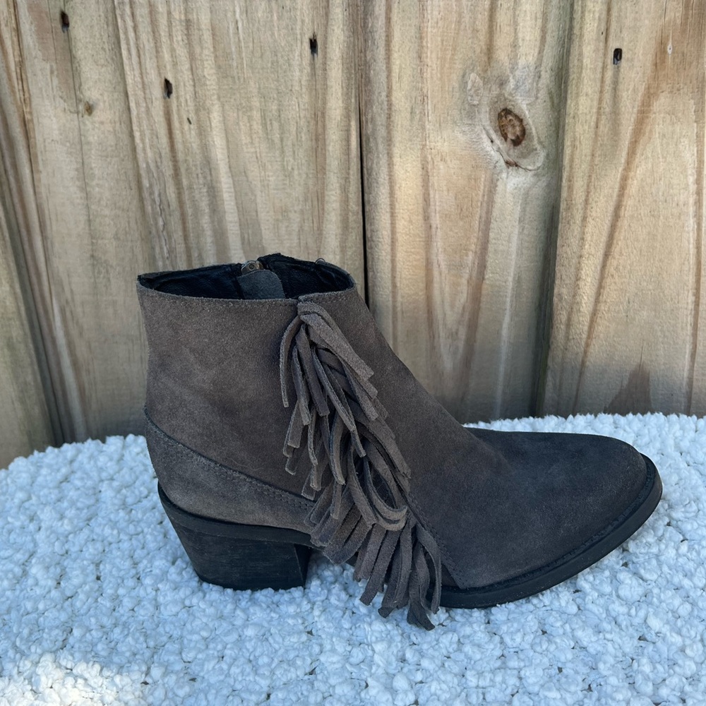 All Saints- Gray Fringe zipper Bootie